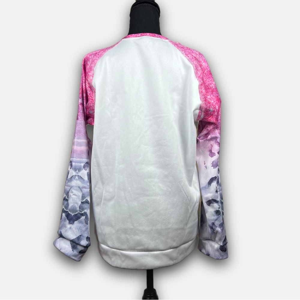 Festive Snowman Wine Glass Sweatshirt – White & Pink Trim – Size Large - Picture 3 of 11
